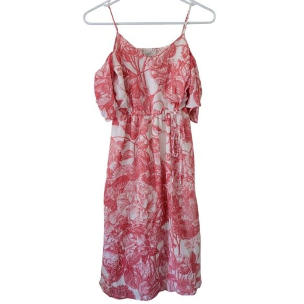 Loft Coral & White Floral Cold Shoulder Dress
